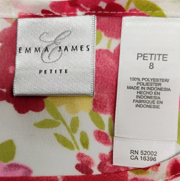 Emma James Two-piece Blouse Sz 8P Pink Floral Pleated Button Down F-4 - Picture 14 of 16